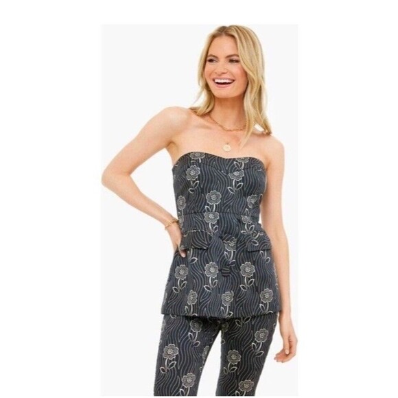 Tuckernuck Strapless Top  XXL 2XL Black Womens Posy Floral Marnie Blouse NWT - Picture 1 of 13